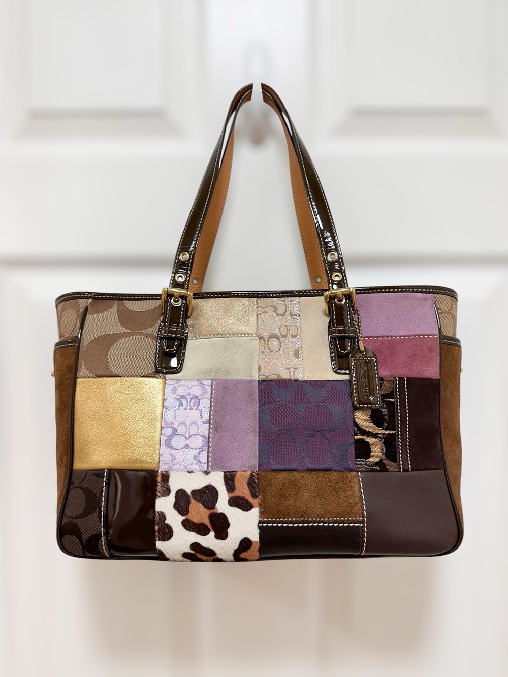 Coach Holiday Patchwork Tote Haircalf Suede Y2K Bag - Picture 1 of 17
